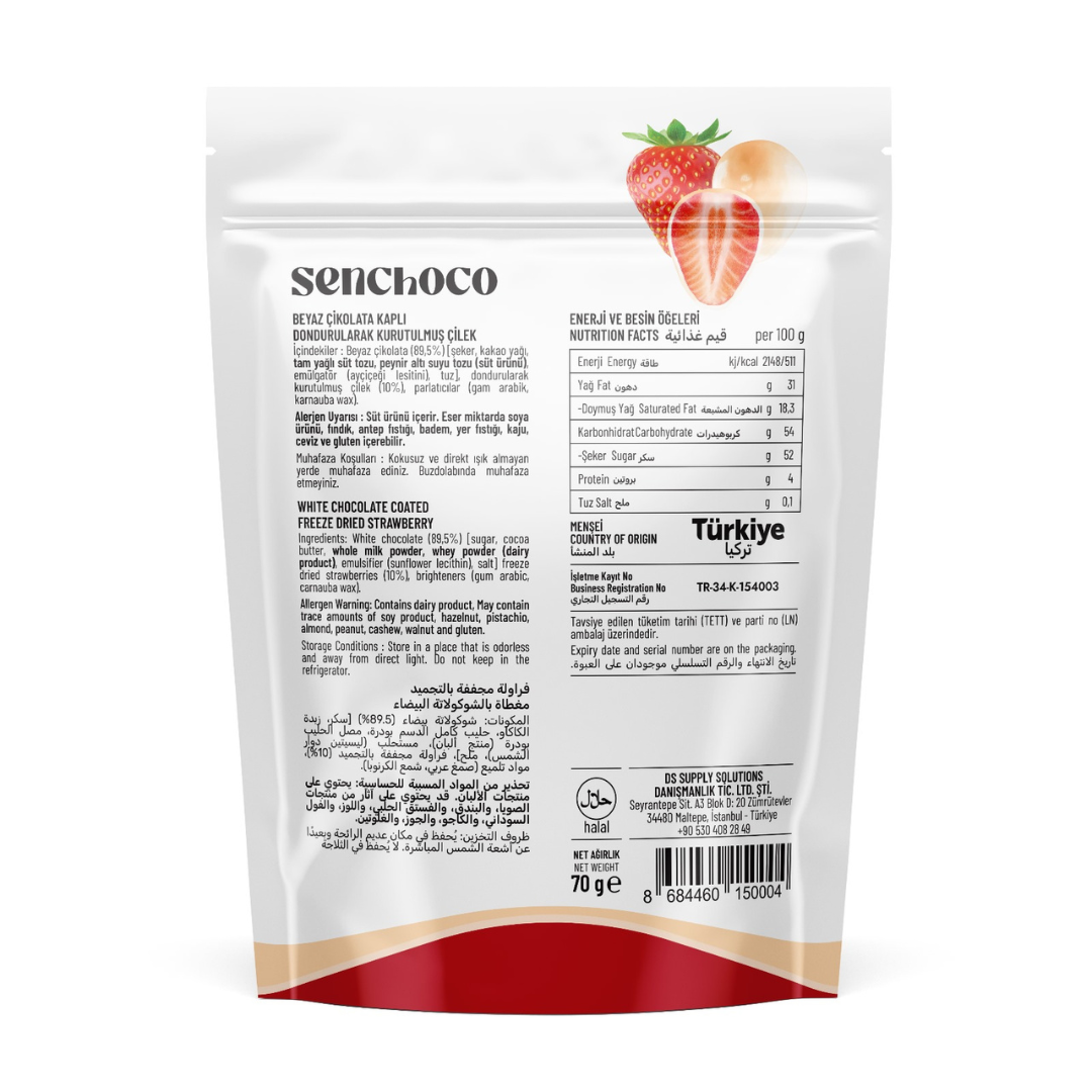 Beyaz Çikolata Kaplı Dondurularak Kurutulmuş Çilek